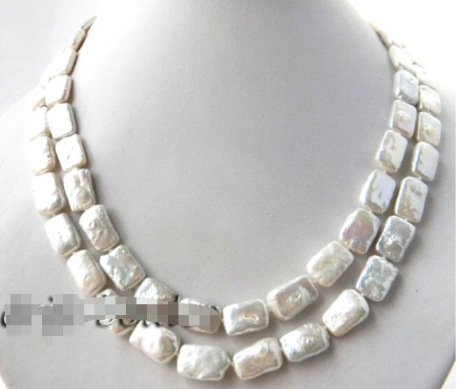 

FREE shipping>>> >>>2Strands 18'' 10mm Rectangle White Coin Freshwater Pearl Necklace 6.07