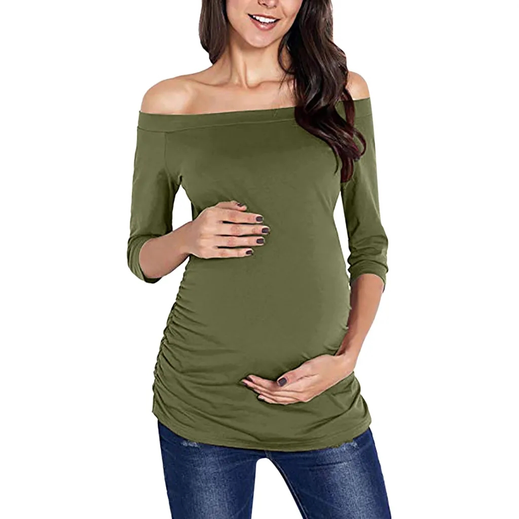 

Women Pregnancy Blouse Seven Quarter Sleeve One Shoulder Tops Nusring Maternity Clothes Pregnancy Shirts Ropa Maternal De Moda