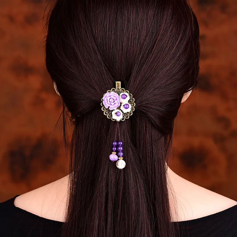 Yanting пурпурный халцедон украшения для волос Классические Этнические женские украшения для волос когти ручной работы винтажные подарки для девочек 0108