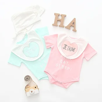

Baby Girl's Short Sleeve Round Neck Solid Color 3PCS Hat+Bebi+100% Cotton Rompers Triangle Design Spring Summer Bebi Rompers Set