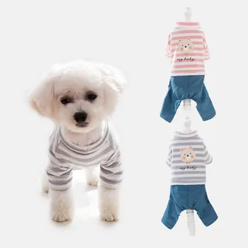 

OUYXR Pet Clothes Doggy Striped Bear Pattern Jumpsuits Spring Autumn Soft Cotton Coat Pet Romper Small Dog Cat York Chihuahua