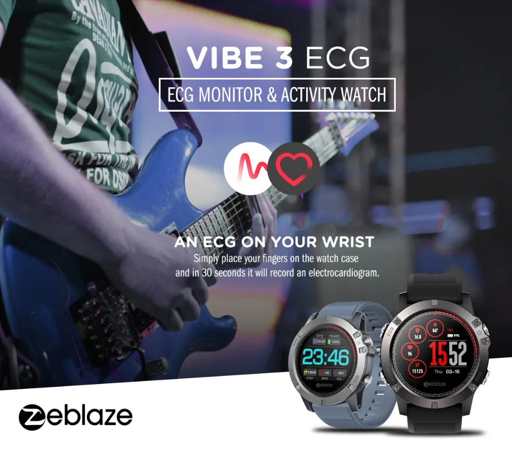 Zeblaze VIBE 3 ЭКГ мгновенный ЭКГ по требованию цветной дисплей частота сердечных сокращений IP67 водонепроницаемый мульти-спортивный режим фитнес-трекер умные часы