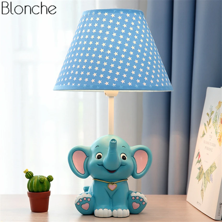 Современная настольная лампа с рисунком слона, светодиодная настольная лампа, тканевые Абажуры для детской комнаты, спальни, кабинета, домашнего декора, светильник