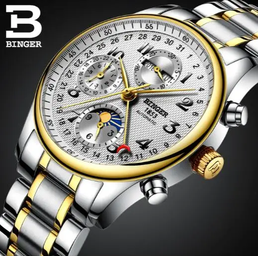 Binger Mens fasi Lunari Tourbillon Automatico meccanico Orologi Uomo Top  Brand di Lusso Dive 30 M Affari figura acciaio orologio D'oro uomo|watch  brand men|watch menwatch men brand - AliExpress