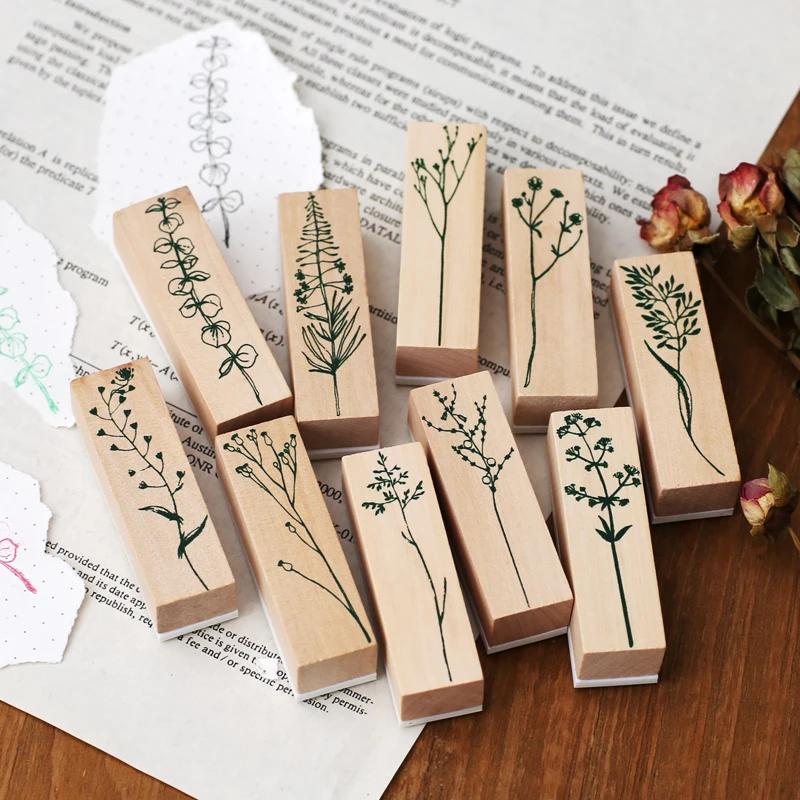 

Hot Selling Newest 2019 Wood Seal Leaf Set Series Logs Rubber Handbook Album Diary DIY Decoration Seal Word Stamps