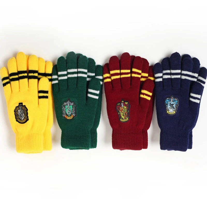 Зимние теплые перчатки в стиле Гарри Поттера унисекс утолщенные двухслойные вязаные шерстяные перчатки с эмблемой Гриффиндора подарок волшебные игрушки