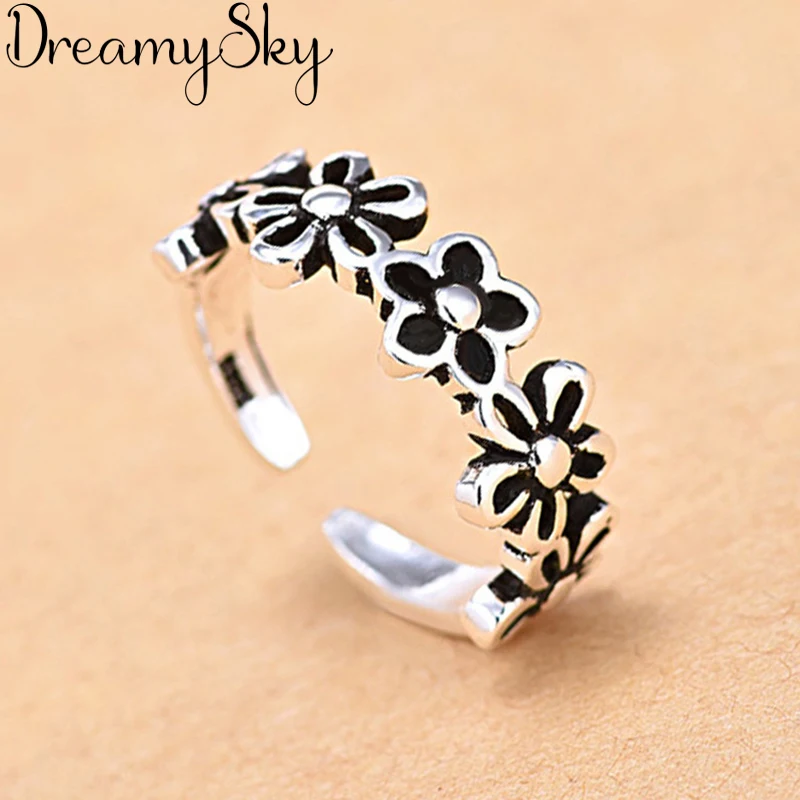 

Korean Fashion 925 Sterling Silver Plum Flower Adjustable Size Rings For Women Ladies Luxury Jewelry Trendy Antique Ring Anillos