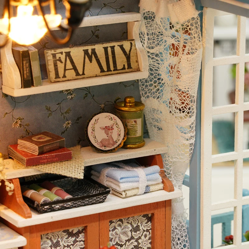 Online Casa de muñecas miniatura DIY casa de muñecas con muebles estilo Retro americano casa de madera hecha a mano juguete bosque veces Z007 # E