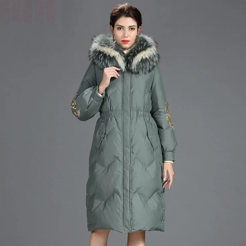 Женское зимнее пальто на утином пуху, модный стиль, Женский Повседневный пуховик, теплый меховой воротник, пальто на молнии, парка с капюшоном, высокое качество