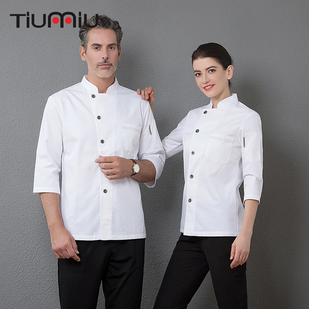 

Unisex Breathable Mesh Back Patchwork Single Breasted Top Restaurant Chef Cook Suit Catering Waiter Coat Barbershop Work Uniform