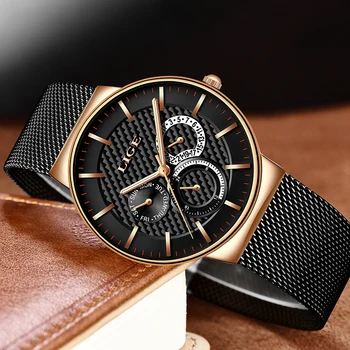 

LIGE New Fashion Mens Watches Top Brand Luxury Quartz Watch Men Casual Slim Mesh Steel Waterproof Sports Watch Relogio Masculino