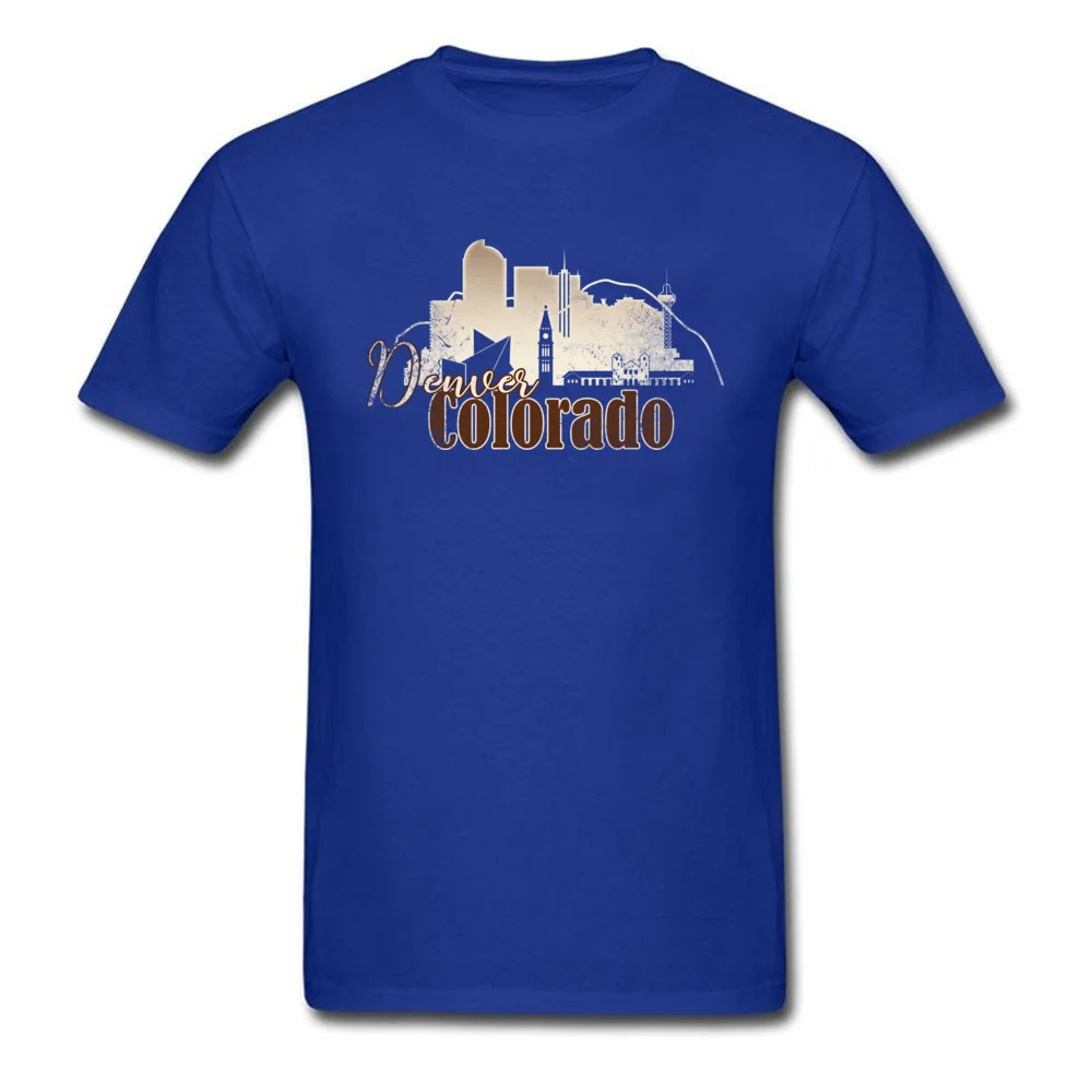 Tops Shirts Denver Colorado Grunge Skyline Summer/Autumn Short Sleeve Cotton Round Collar Mens T Shirt Printed Tee Shirts Funky Denver Colorado Grunge Skyline blue