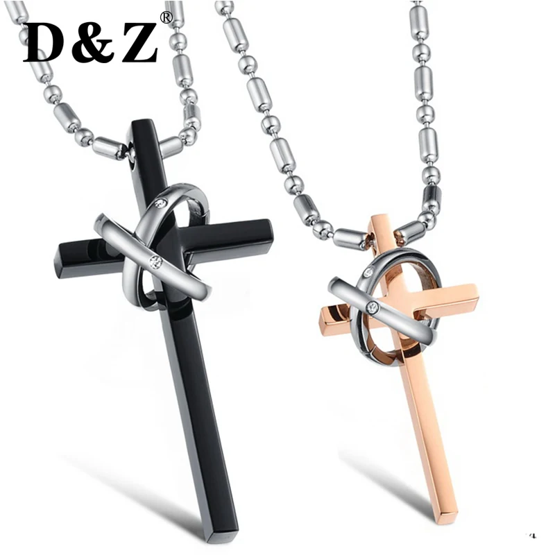 D&Z Trendy Eternal Couple Cross Round Necklace Silver Chain Stainless