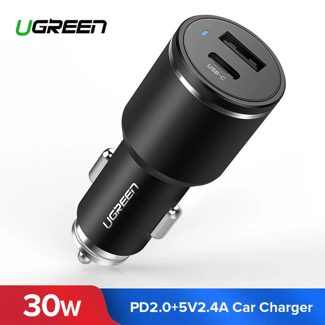 Best Offers Ugreen USB Car Chagrer 30W PD Fast Charger for iPhone Xs USB C Car Charger for Huawei P20 Pro Quick Charge for Samsung Galaxy S9