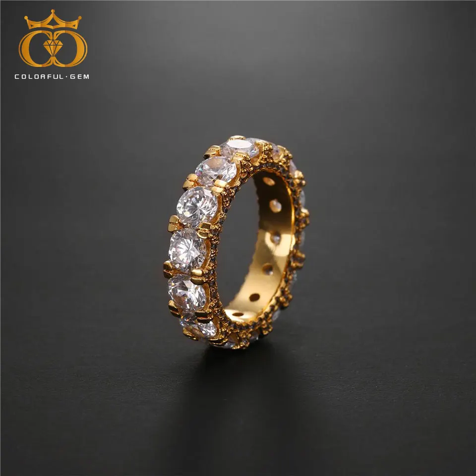 

colorful.gem Charm Hip hop Jewelry Iced Out Round CZ Rings Women Men Wedding Luxury Cubic Zirconia Ring Gold Silver Color