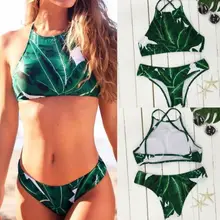 

ITFABS 2017 Sexy Strappy Bikini Bandage Swimwear Leaves Tropical Swimsuit Retro Bikini Set Brazilian Bikinis Women Bathing Suit