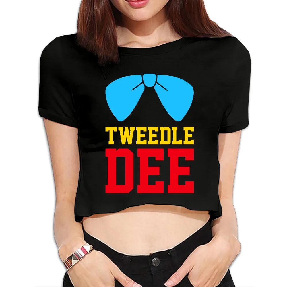 Tweedle Dee галстук-бабочка Голый живот Kawaii укороченный Модные топы Футболка для Для