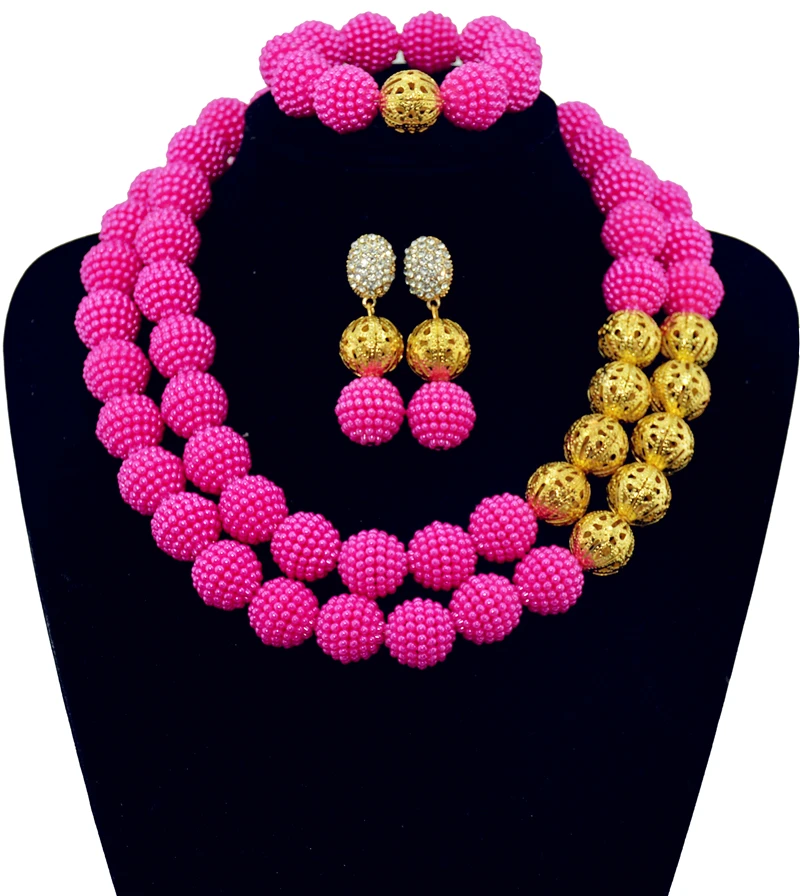 

Gorgeous Fuchsia Pink African Beads Jewellry Set Handmade Plastic Balls Nigerian Wedding Beads Necklace Jewelry Set Bride QW012
