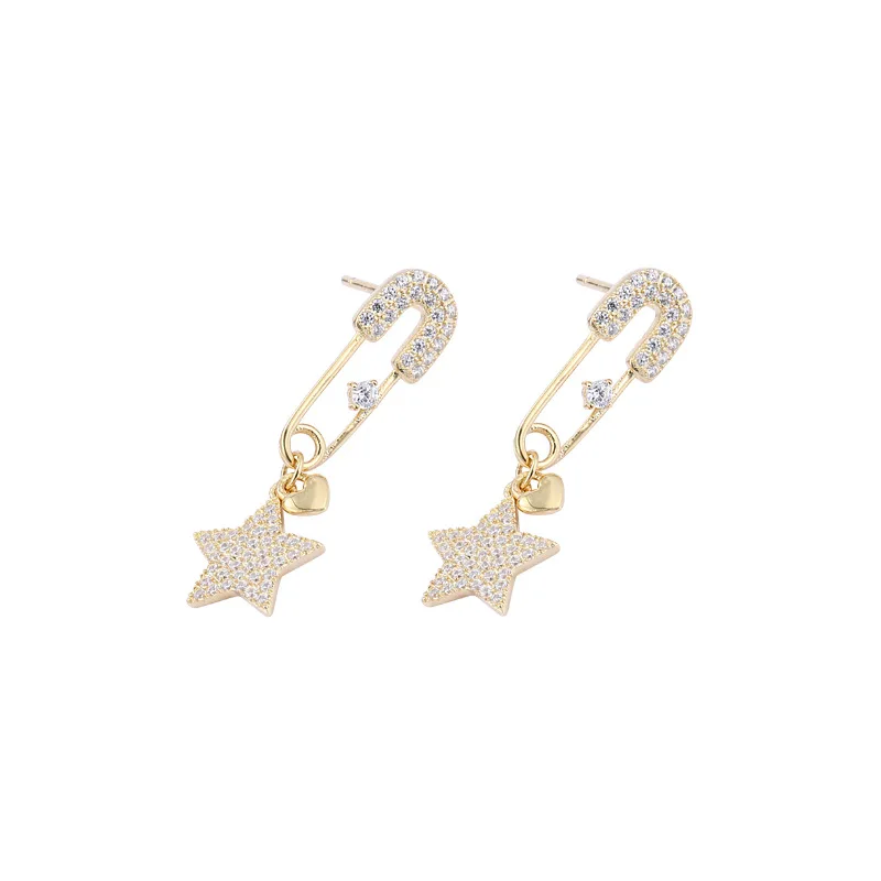 

Sweet CZ Pin Heart 925 Sterling Silver Dangling Earrings