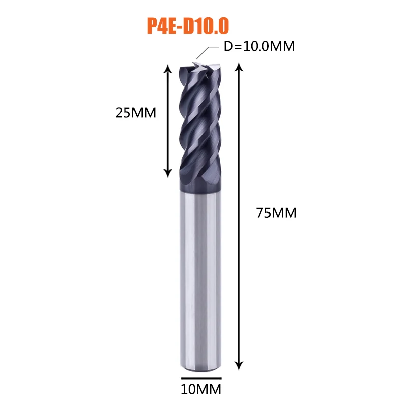 1 шт. Концевая фреза из карбида вольфрама 4 флейты d1-d12 Концевые Фрезы с ЧПУ Инструменты для обработки лица и паза hrc50 концевые фрезы с покрытием - Длина режущей кромки: 1PC-P4E-D10.0