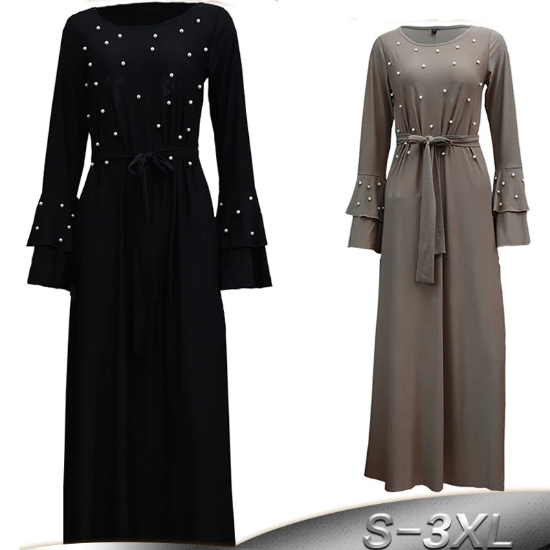 

Arabic Vestidos 2019 Abaya Dubai Muslim Kaftan Turkey Women Beading Maxi Hijab Dress Caftan Elbise Robe Turkish Islamic Clothing