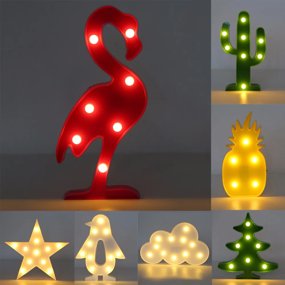 

3D LED Light Romantic Flamingo Pineapple Cactus Night Lights Table Lamp Nightlight Christmas Festival Decor Gifts 2017 Brand New