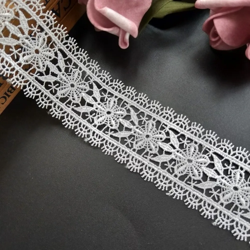 1 Meter 4cm White Polyester Crochet Tape Lace Edge Trim Ribbon Fabric Embroidered Applique Sewing Craft Wedding Dress Clothes | Дом и сад