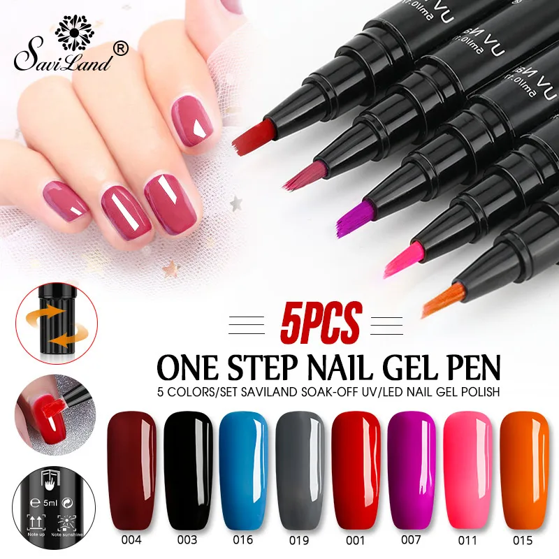 

Saviland Convenient 3 In 1 UV Nail Gel Varnish Pencil One Step Gel Pen No Need Top Base Primer Glitter New Desgin Nail Polish