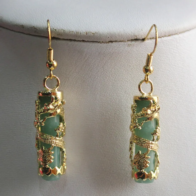 

Wholesale New 2014 Yellow 18K GP light Green Jade Dragon Fashion Jewelry Earring