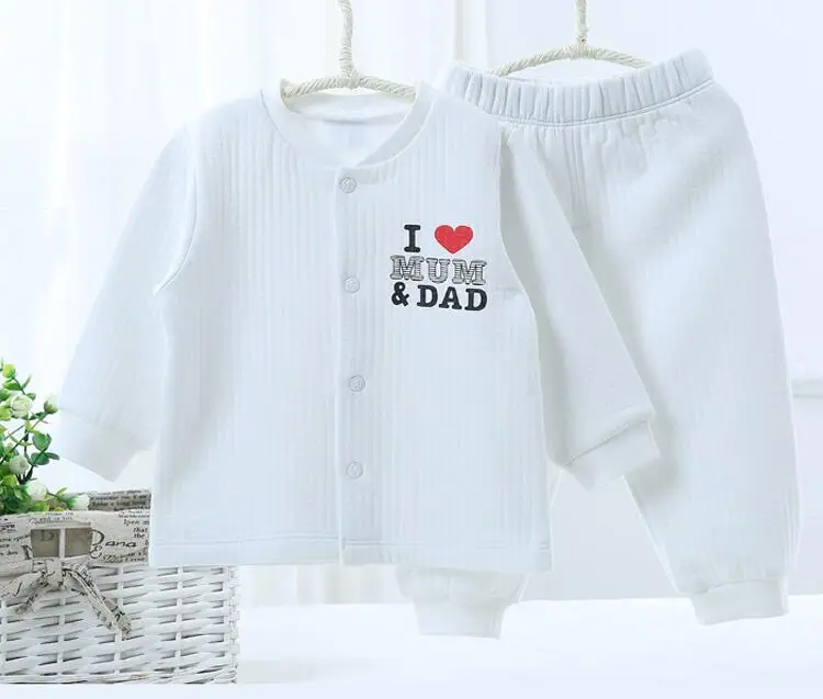 off white front open Одежда для малышей Комплект детской одежды из 2 предметов одежда для маленьких мальчиков Одежда для маленьких девочек топ и штаны комплект детской одежды i love mum design - Цвет: off white front open
