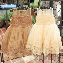 Кружевные платья для девочек летняя мода года праздничный сарафан принцессы с кружевным цветком цвета-бежевый и хаки детские платья для девочек 2-7 лет