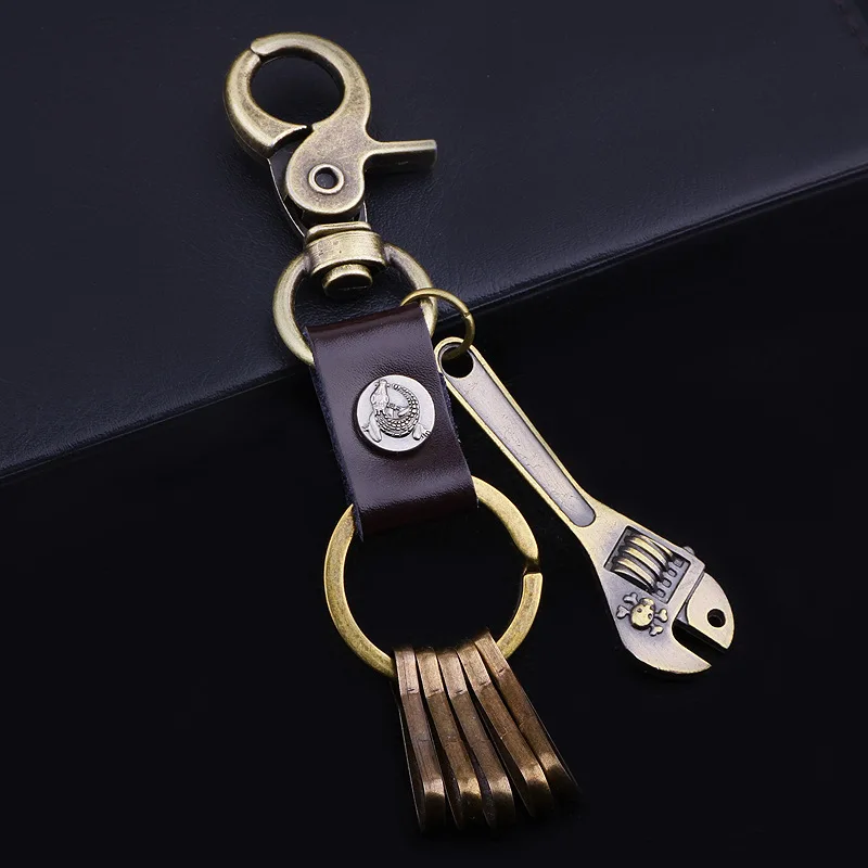 Winleader Fashion Vintage Wrench Keychain Men Multi Function Leather