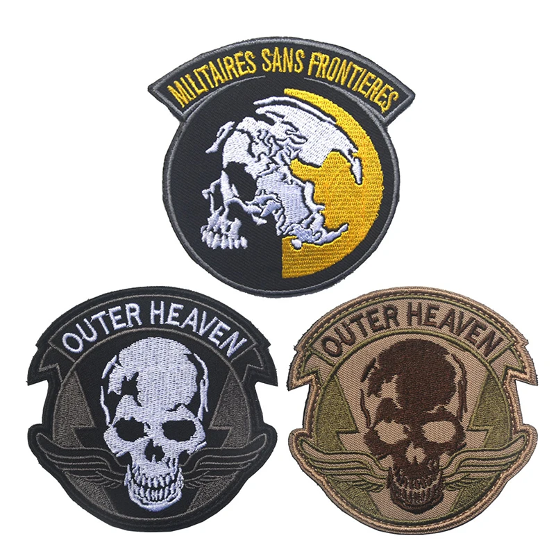

OUTER HEAVEN MILITAIRES SANS FRONTIERES Morale Patch Emblem Tactical Badge Hook & Loop Embroidery Badge Morale Patches Appliques