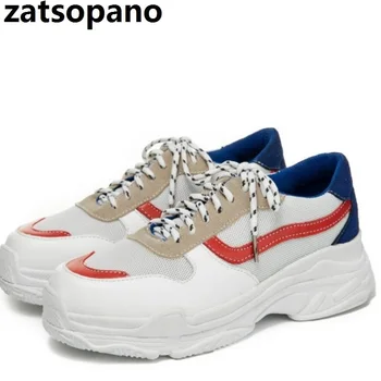 

Women's Chunky Sneakers 2019 Fashion Women Platform Shoes Lace Up White Blue Female Trainers Dad Shoes Bambas Plataforma Mujer