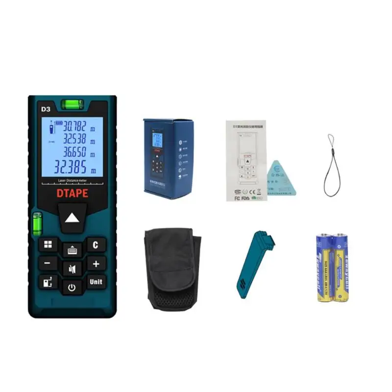New DTAPE D3 Digital Laser Distance Meter 40M 60M 80M 100M Bubble Level 