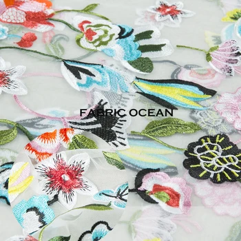

Embroidery fashion couture mesh fabric, floral pattern, sheer, good drape, sew for top, shirt, dress, skirt, craft by the yard