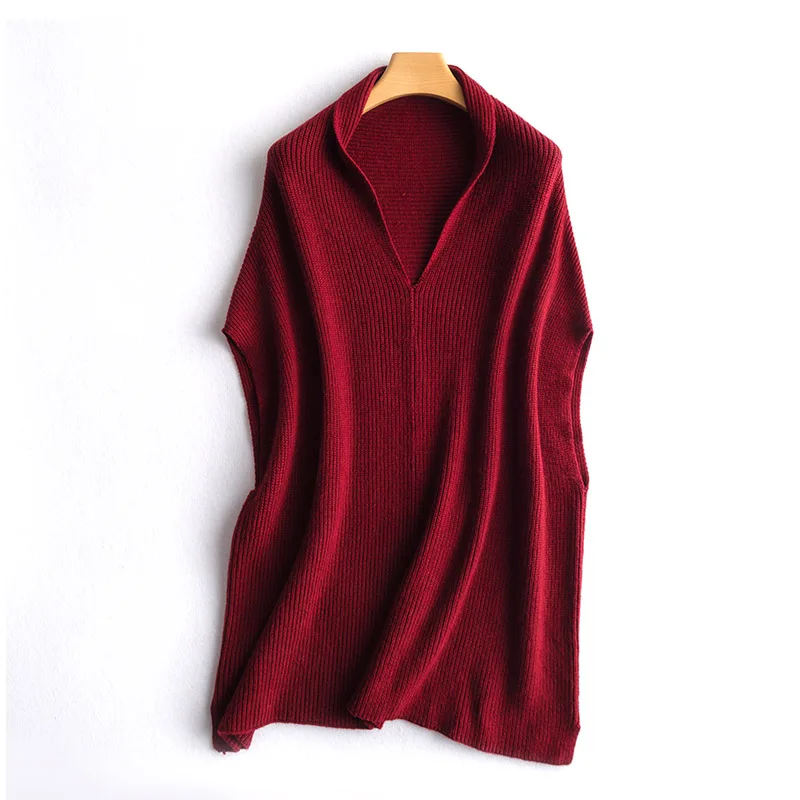 19 spring and autumn new women's long section V-neck wool knit vest female loose thin bat cashmere sweater outside 19 spring and autumn new women's long section V-neck wool knit vest female loose thin bat cashmere sweater outside