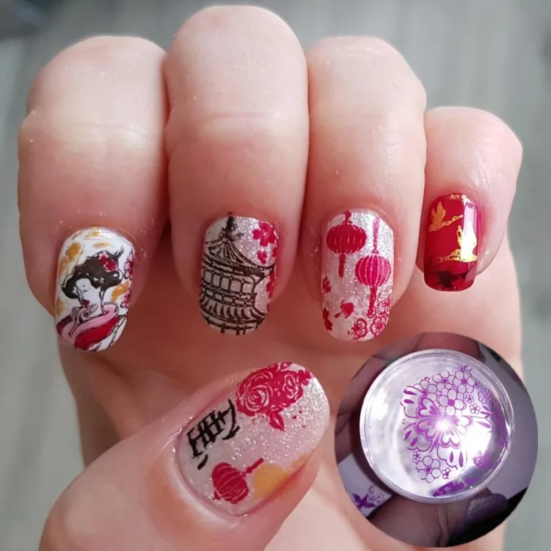 Japanese Series Nail Stamping Template Warrior Geisha Lantern Images Printing Art Plates Stencil for Hand Nails Decoration C30 5