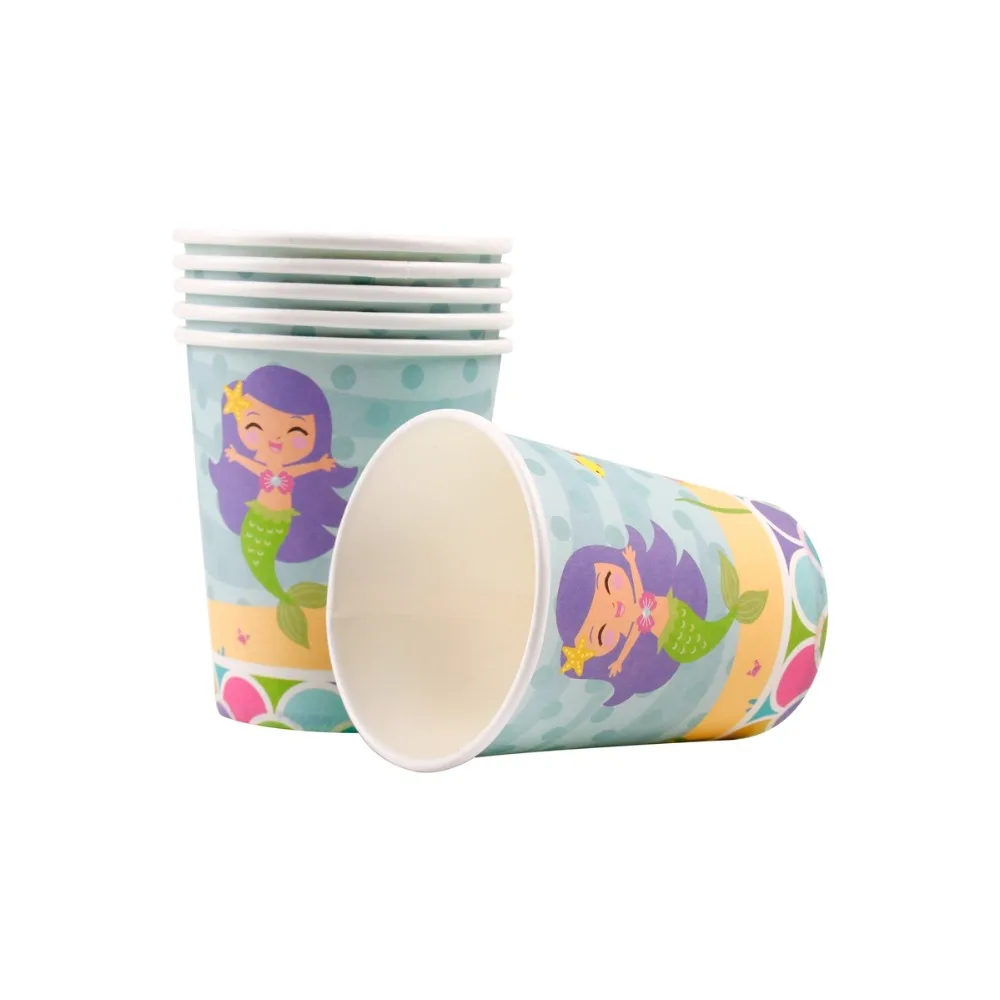 FENGRISE Tableware Set Mermaid Party Supplies Tableware For Kids Happy Birthday Party Mermaid Theme Banner Cups Paper Plates str