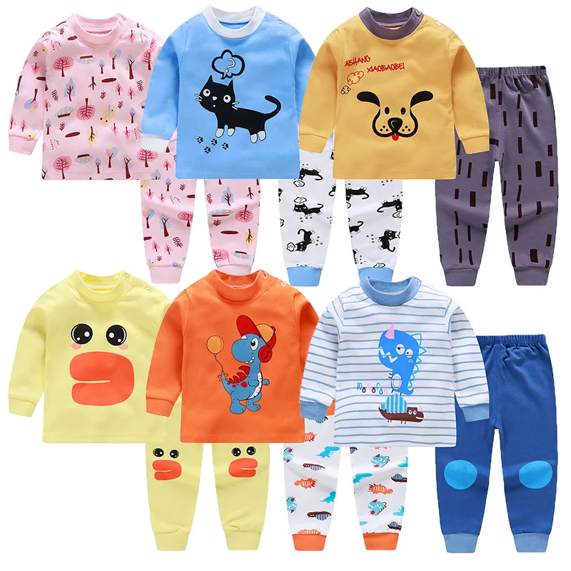 Детские пижамные комплекты с героями мультфильмов хлопковый костюм для сна для мальчиков теплые детские пижамы для девочек топы с длинными рукавами+ штаны, 2 предмета, одежда для детей