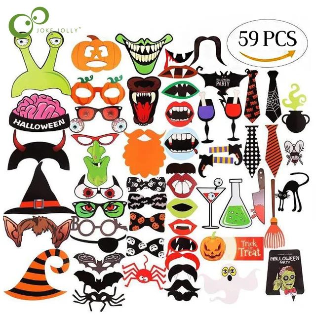 12/14/22/59/66pcs Halloween Party Photo Booth Props Happy Halloween Photo Props Kit for Party Decoration WYQ