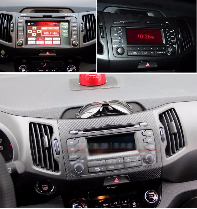 Автомобильный Стайлинг, Автомобильный интерьер, центральная консоль, изменение цвета, углеродное волокно, формовочные наклейки, наклейки для Kia Sportage R 2010