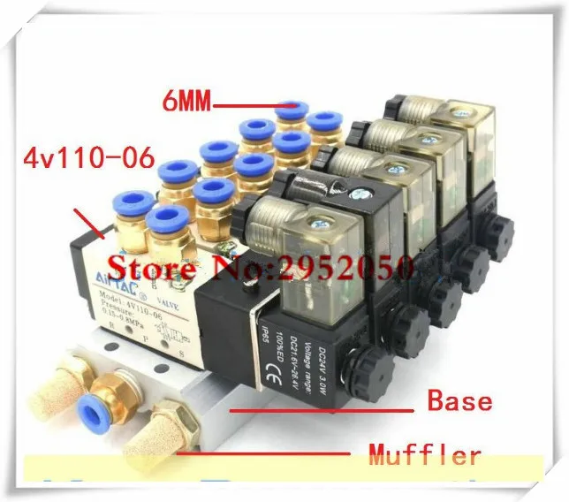 Airtac 5 Way 4V110-06 With LED Indicator Quintuple Electromagnetic Solenoid Valves w Muffler Fitting Base 12v 24v 110v 220v Airtac 5 Way 4V110-06 With LED Indicator Quintuple Electromagnetic Solenoid Valves w Muffler Fitting Base 12v 24v 110v 220v