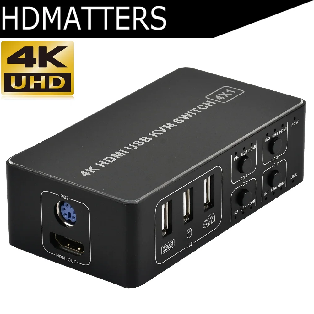 Günstige 4 port HDMI KVM Schalter 4K USB HDMI KVM Switcher 4 in 1 heraus Heißer schlüssel 4K X 2 K 30 HZ win10 8 mac os. PC laptop