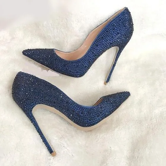 

Customized Green Crystal Wedding Shoes Bride Pointed Toe Rhinestone High Heels Pumps 12cm Slip-on Stiletto Heels Formal Shoes