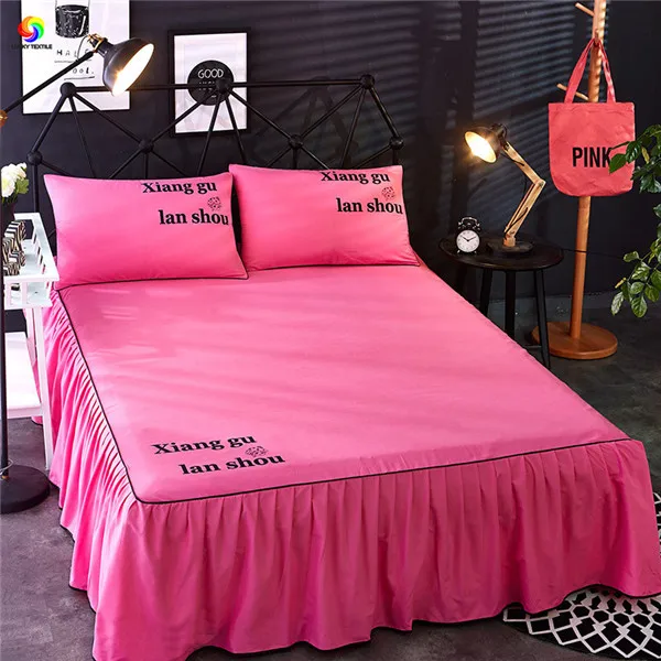 Домашний текстиль, Комплект постельного белья из 3 предметов, Однотонная юбка+ наволочка, полный фиолетовый серый комплект постельного белья, наматрасник покрывало, домашний текстиль - Цвет: rose pink