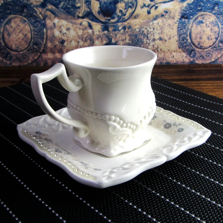 120ml Ivory porcelain coffee mug saucer set retro coffee mugs coffee shop ceramic coffee mug