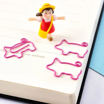 

MUGEZI 12Pcs/lot Cute Pig Bookmark Planner Paper Clip Metal Material Bookmarks for Book Stationery School Office Supplies