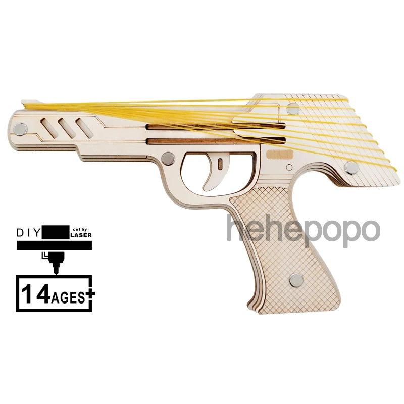 

Can Fire Laser Cutting 14+ Puzzle 3d Educational Toy DIY Building Kit Model Nine Bursts of Rubber Band Wood Toy Gun for Children