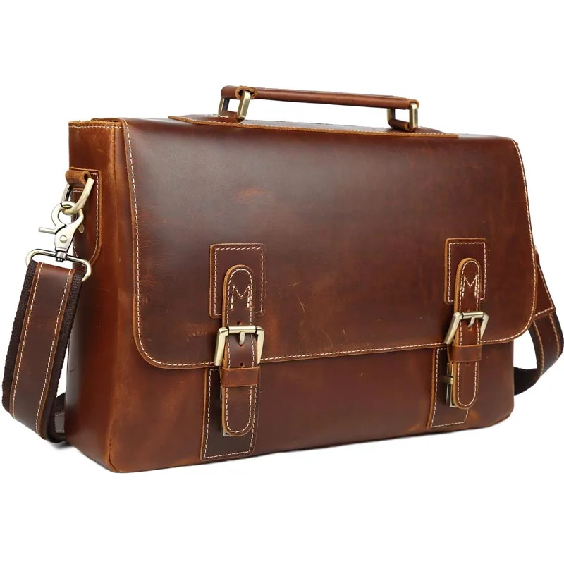 LEATHER BRIEFCASE LAPTOP BAG MENS DARK BROWN BUSINESS MADE IN ITALY GENUINE NEW